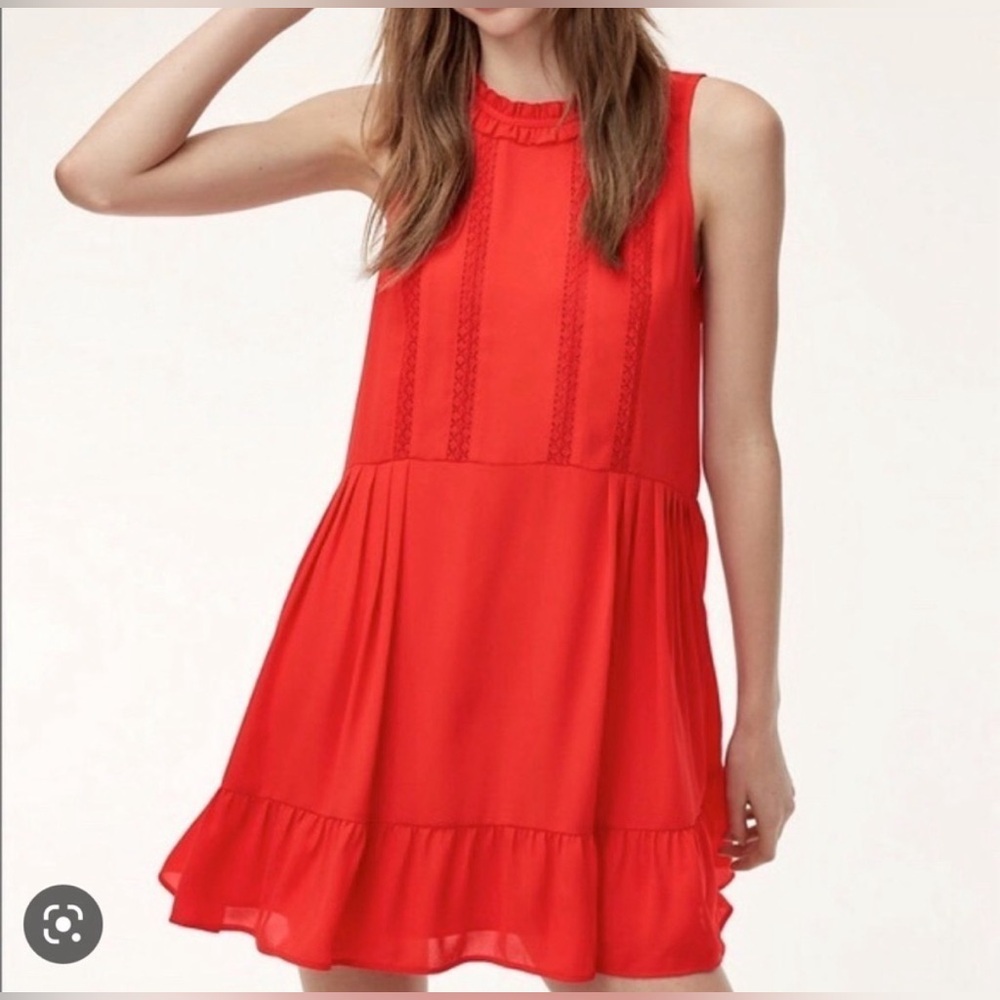SUNDAY BEST Bright‎ Red High Ruffle Neck Sleeveless Tiered Shift Dress Size M